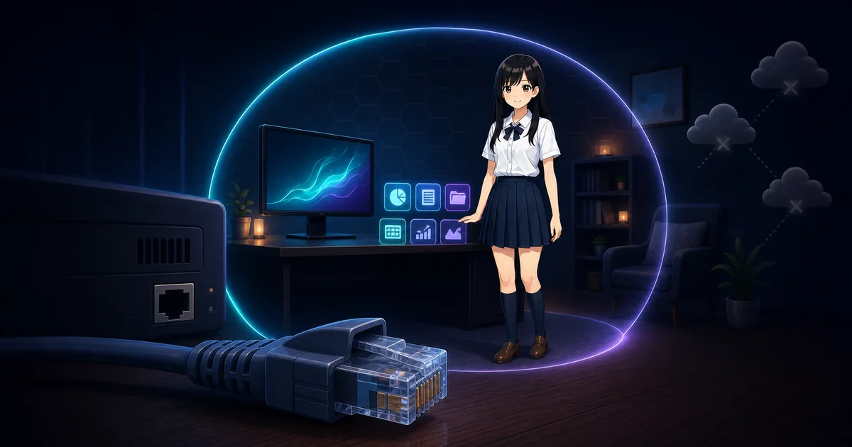 Mia and the local computer remain active after the Ethernet cable is unplugged.