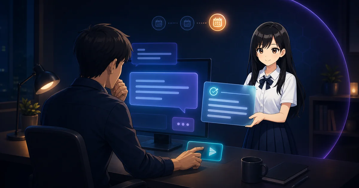 A user reviews a drafted message from Mia before choosing whether to send it.